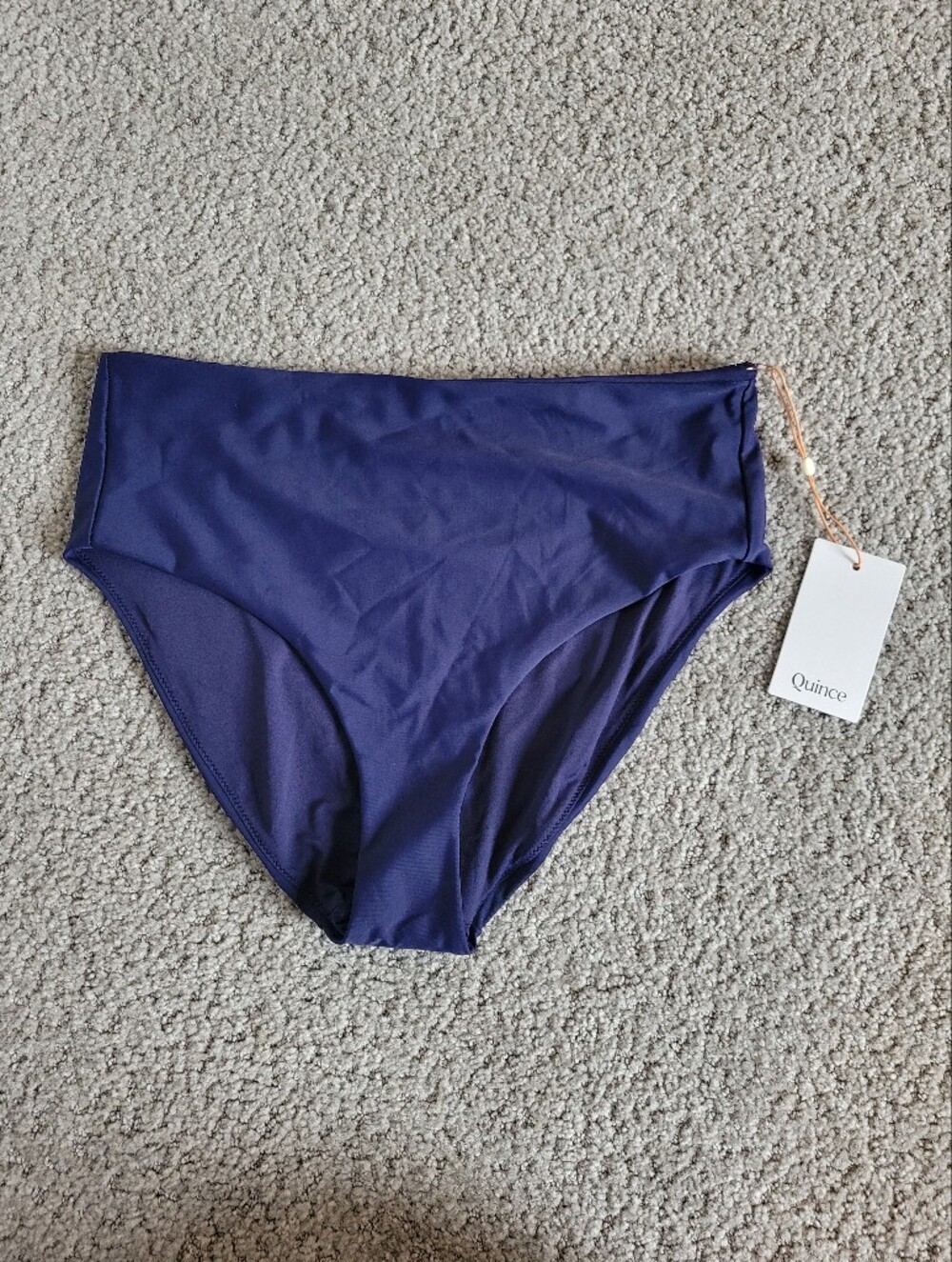 Quince Italian High Rise Bikini Bottom Deep Navy Size Large NWT
